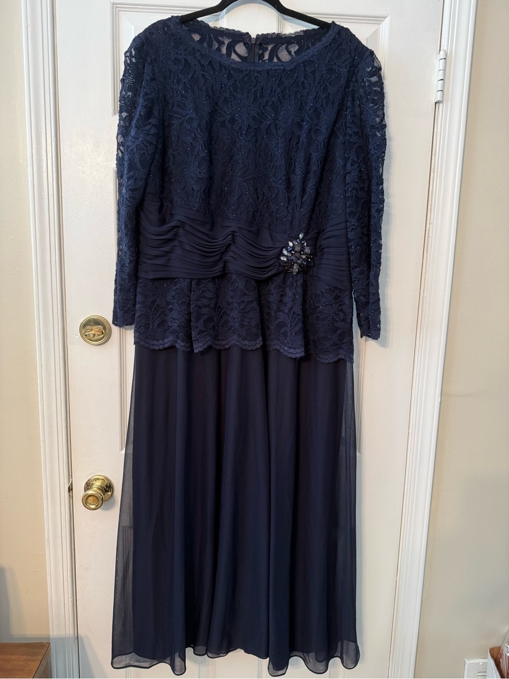 Cachet Navy Lace Overlay Cocktail Dress